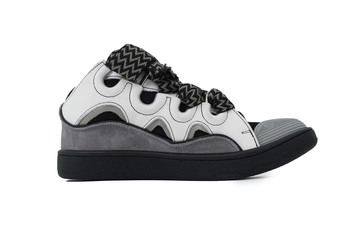 LANVIN Curb Leather Sneakers – Grey/White Contrast