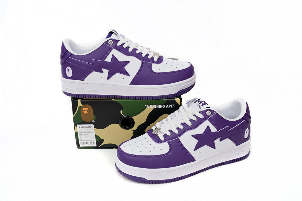 A BATHING APE BAPE STA Low White and Purple Sneakers
