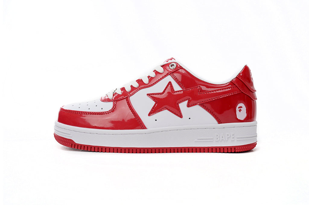 A Bathing Ape BAPE STA Low Red and White Mirror Surface Sneakers