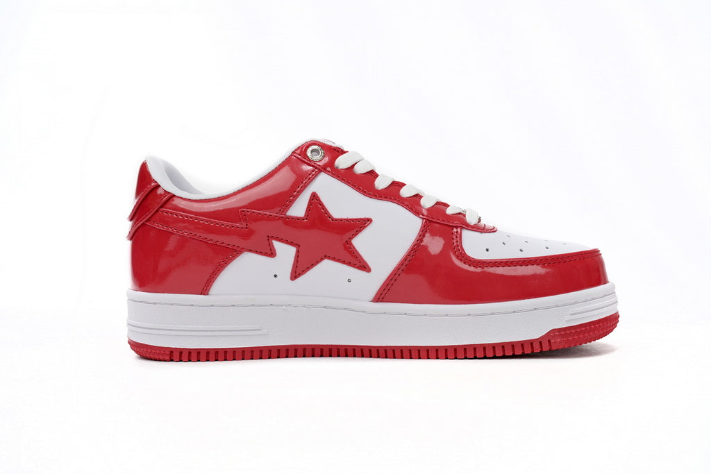 A Bathing Ape BAPE STA Low Red and White Mirror Surface Sneakers