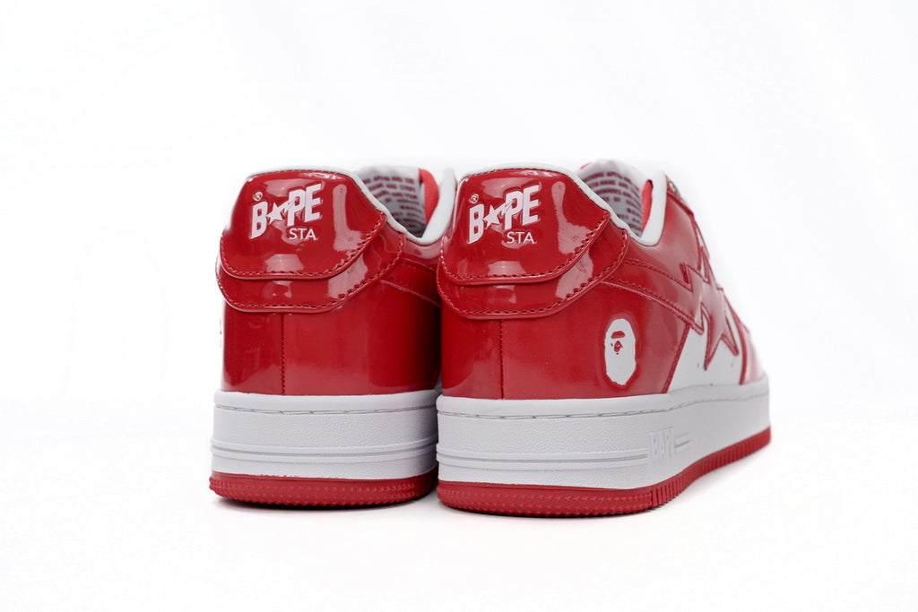 A Bathing Ape BAPE STA Low Red and White Mirror Surface Sneakers