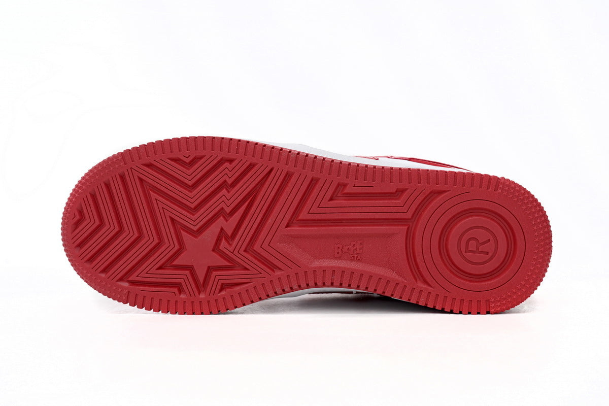 A Bathing Ape BAPE STA Low Red and White Mirror Surface Sneakers