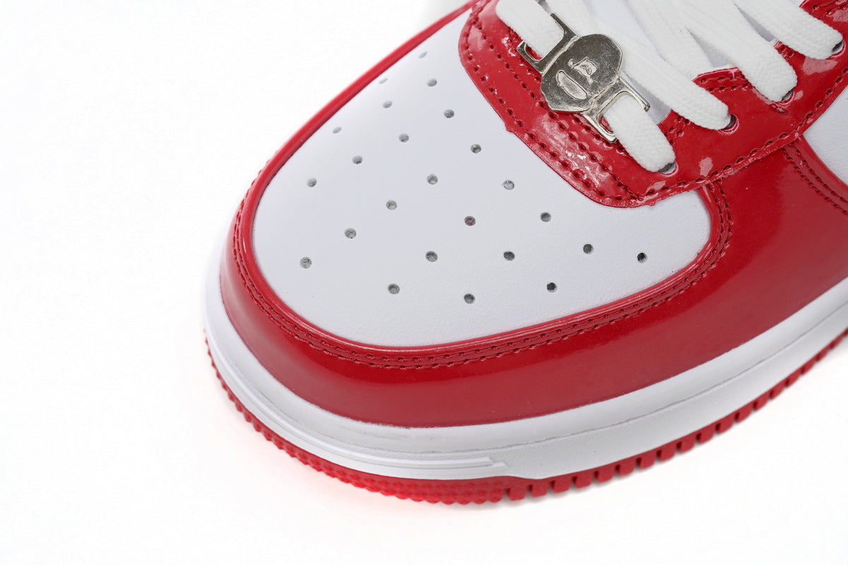 A Bathing Ape BAPE STA Low Red and White Mirror Surface Sneakers