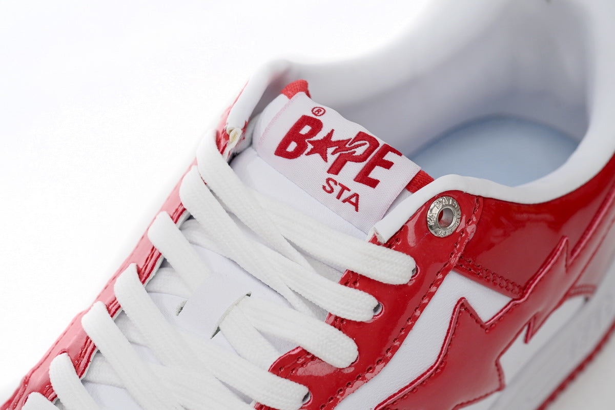 A Bathing Ape BAPE STA Low Red and White Mirror Surface Sneakers