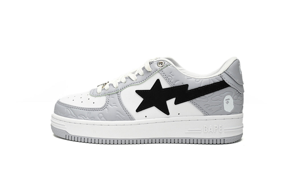 A BATHING APE BAPE STA Low White Gray Embossing