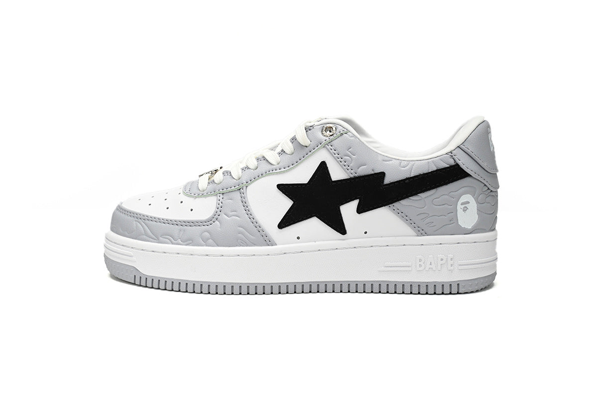 A BATHING APE BAPE STA Low White Gray Embossing
