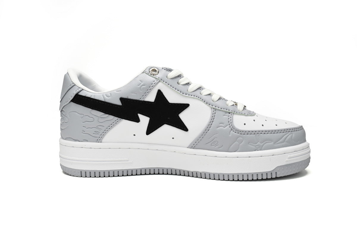 A BATHING APE BAPE STA Low White Gray Embossing Sneakers