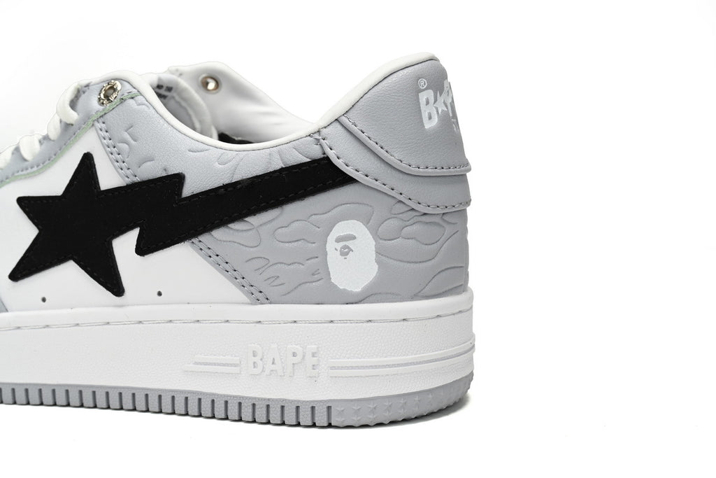 A BATHING APE BAPE STA Low White Gray Embossing Sneakers