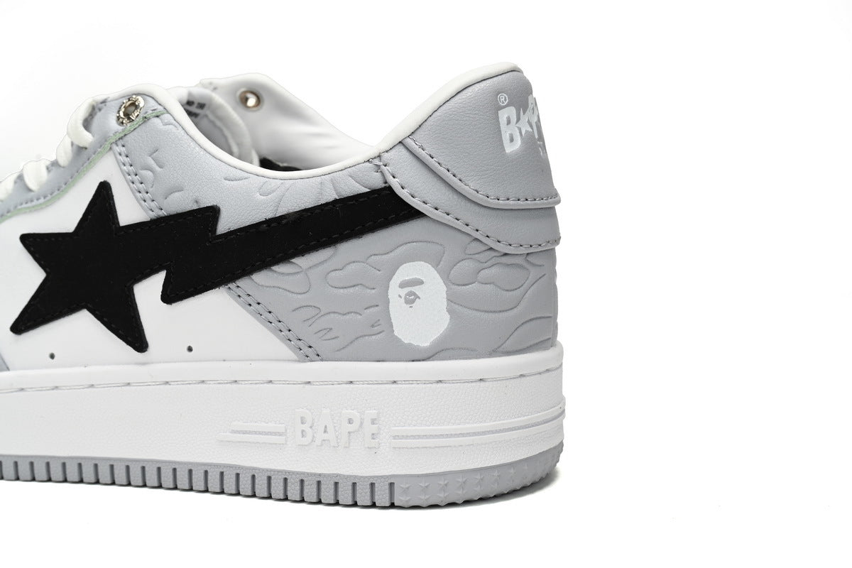 A BATHING APE BAPE STA Low White Gray Embossing Sneakers