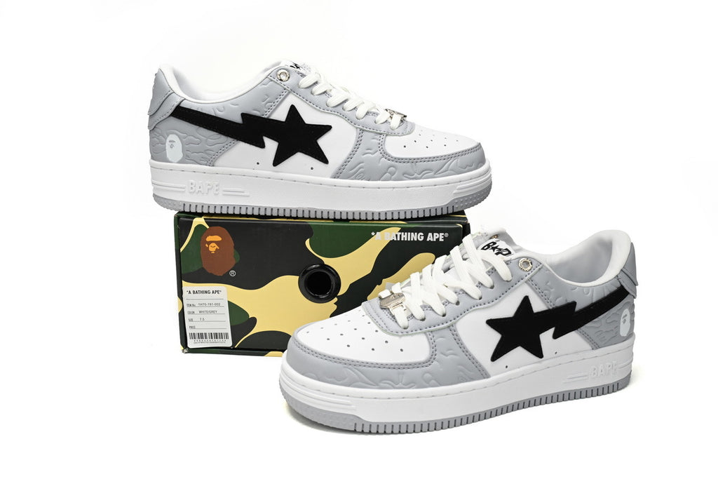 A BATHING APE BAPE STA Low White Gray Embossing Sneakers