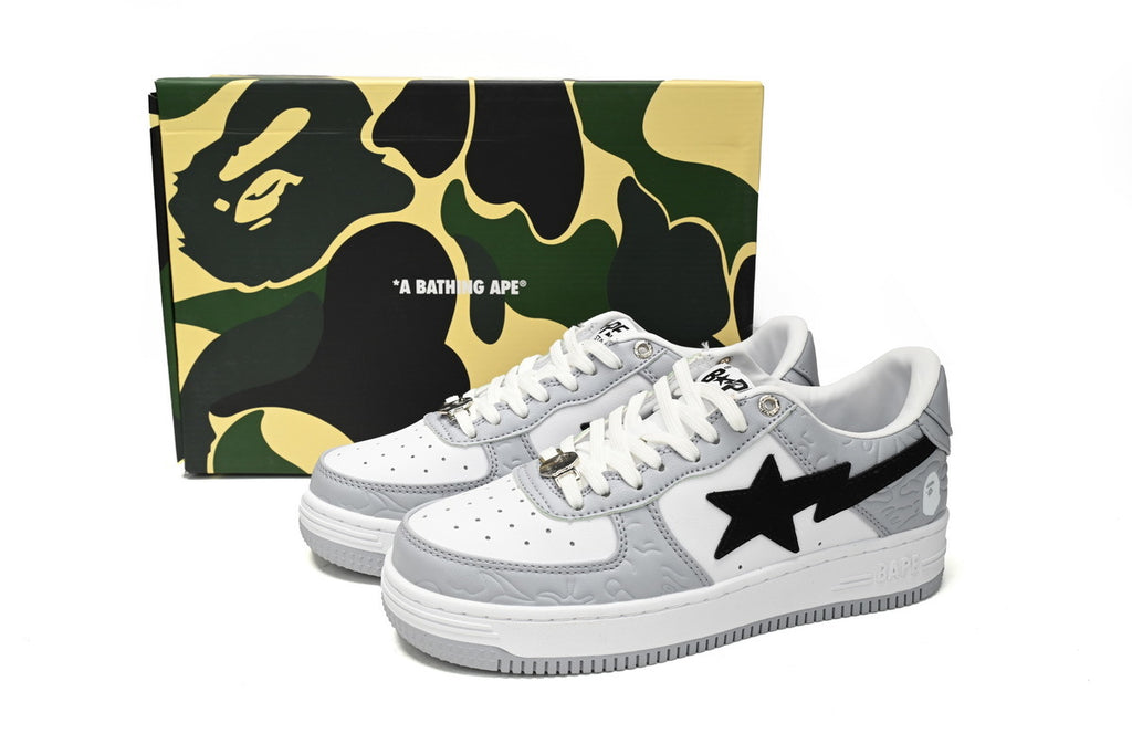 A BATHING APE BAPE STA Low White Gray Embossing