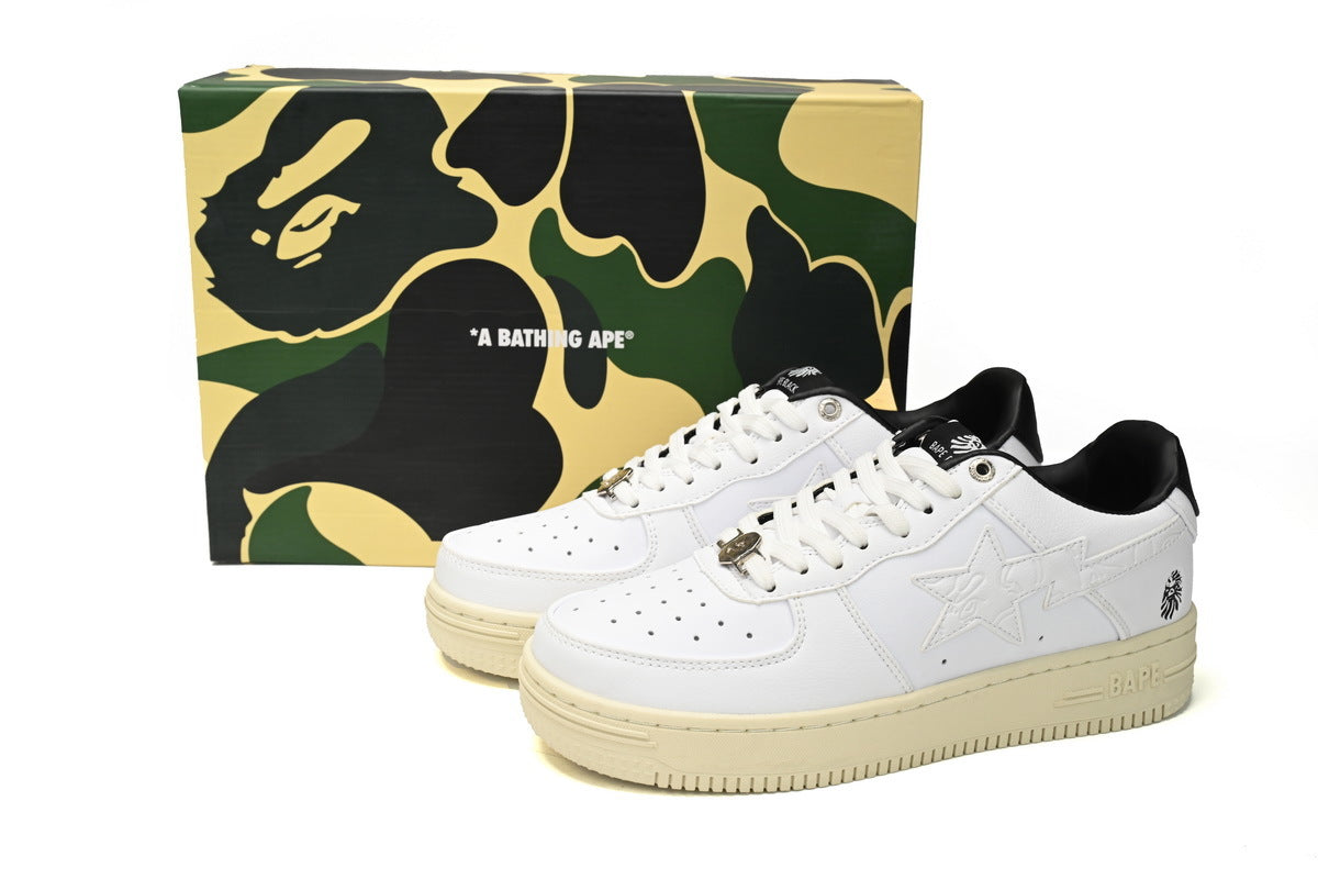 A BATHING APE BAPE STA Low White, Black & Beige Men's Sneakers