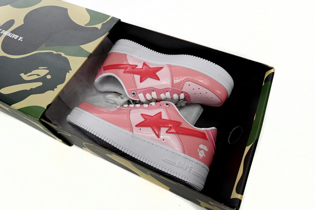 A BATHING APE BAPE STA Low Pink Paint Leather