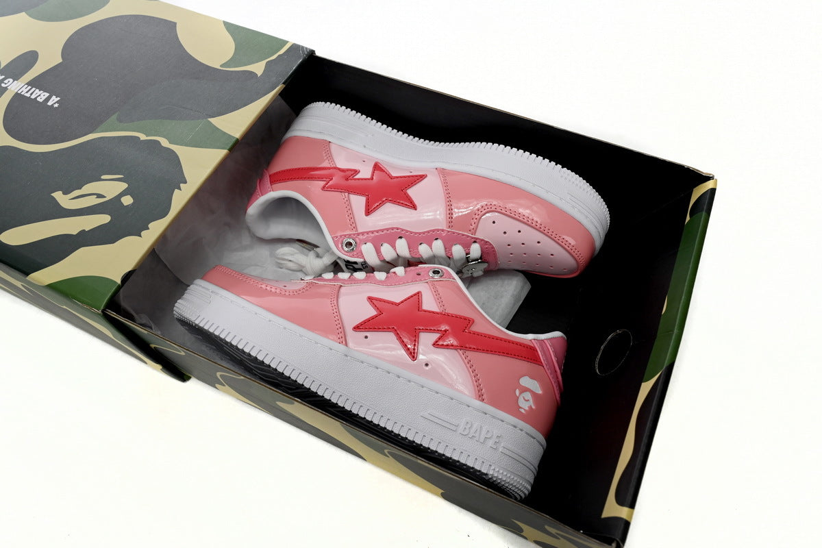 A BATHING APE BAPE STA Low Pink Paint Leather