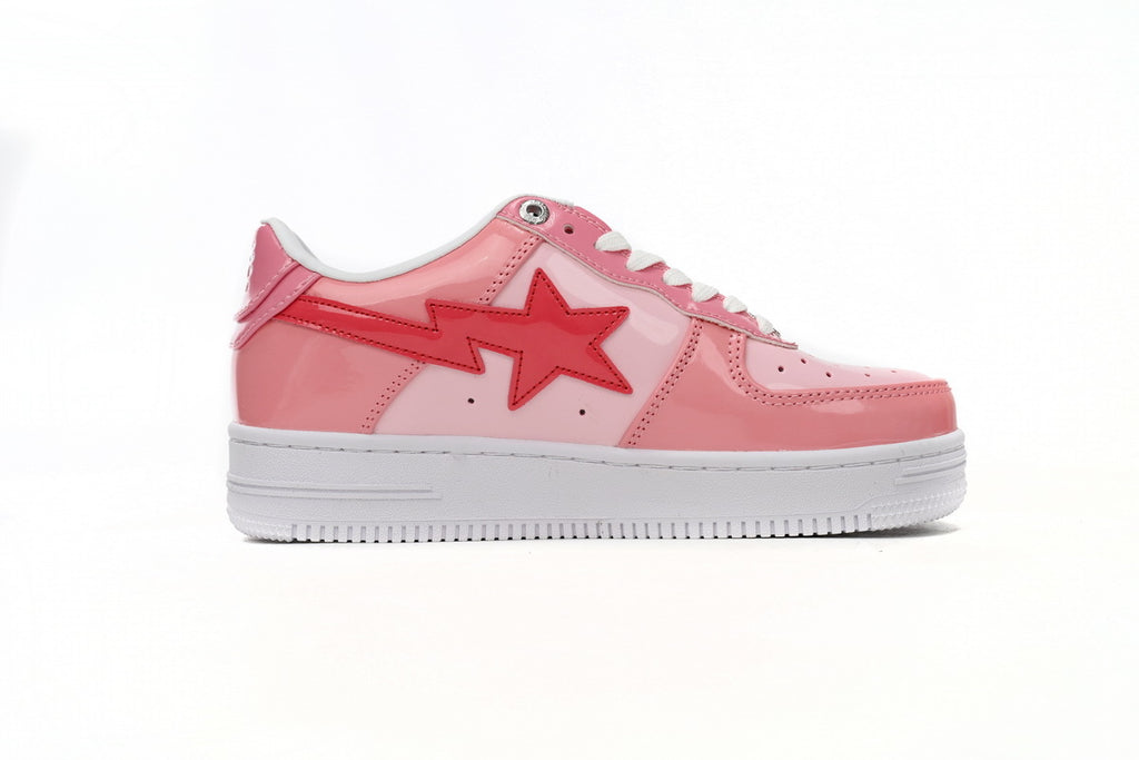 A BATHING APE BAPE STA Low Pink Paint Leathe Sneakers