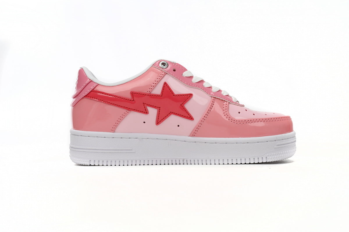A BATHING APE BAPE STA Low Pink Paint Leathe Sneakers