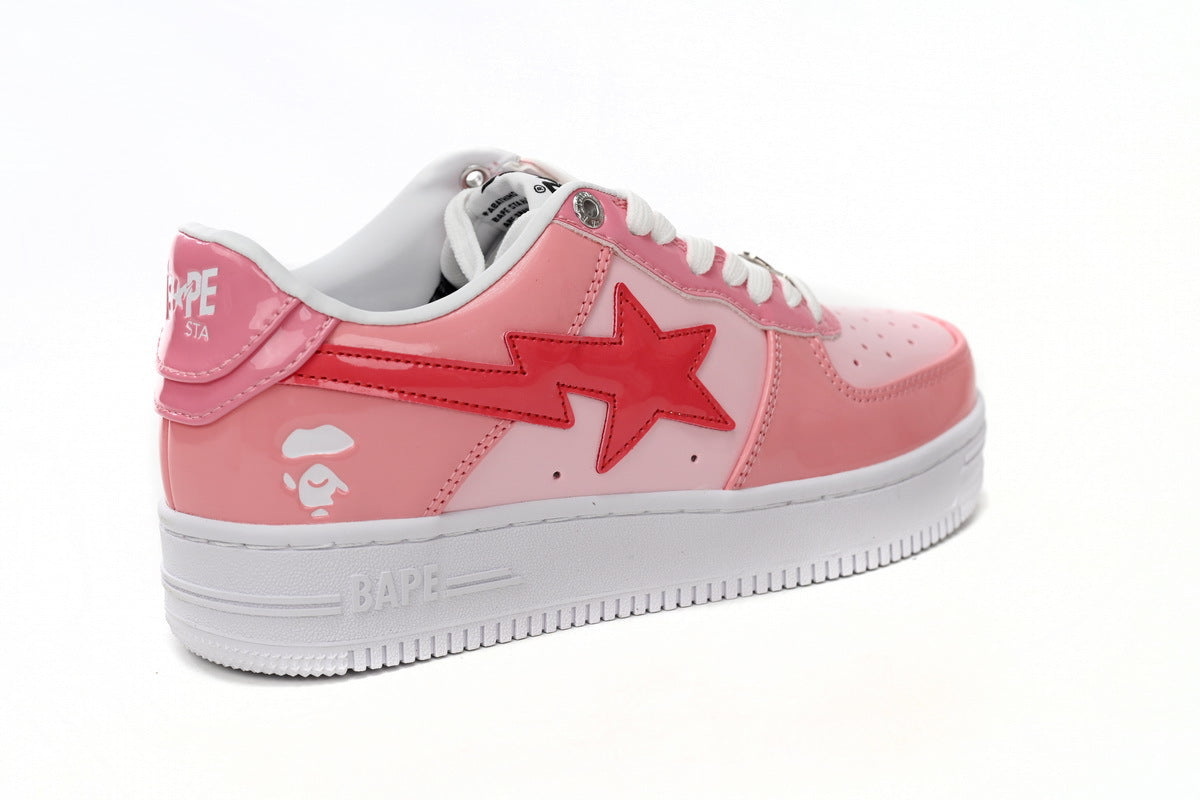 A BATHING APE BAPE STA Low Pink Paint Leathe Sneakers