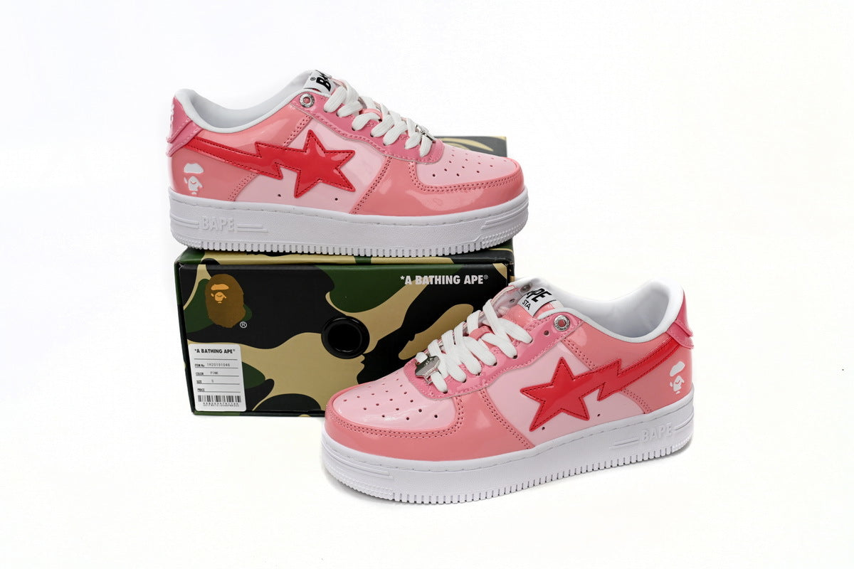 A BATHING APE BAPE STA Low Pink Paint Leathe Sneakers