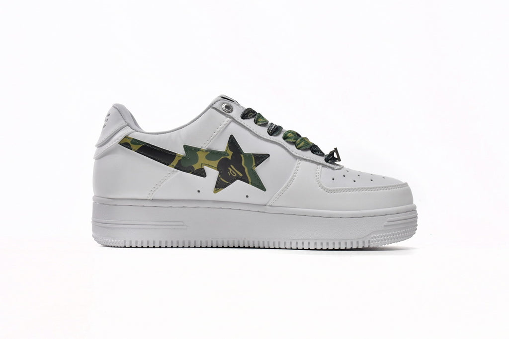 A BATHING APE BAPE STA Low White Green Camouflage Sneakers