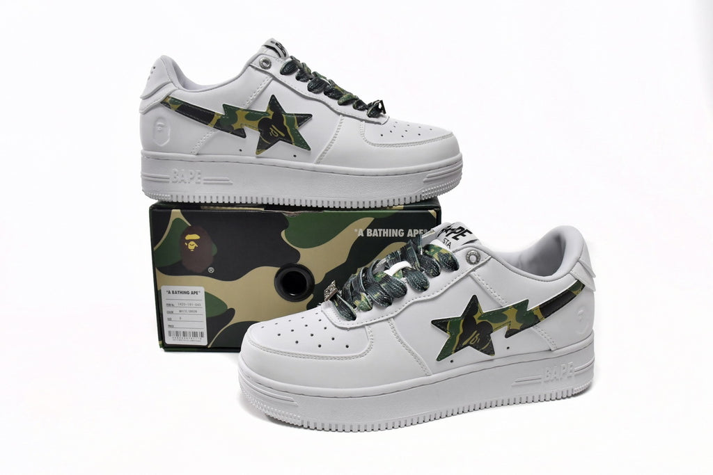 A BATHING APE BAPE STA Low White Green Camouflage Sneakers