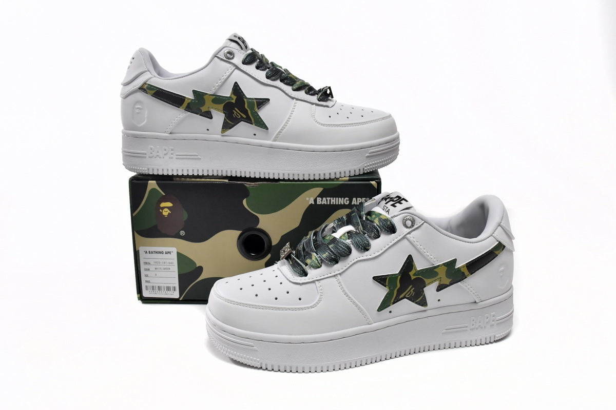 A BATHING APE BAPE STA Low White Green Camouflage Sneakers