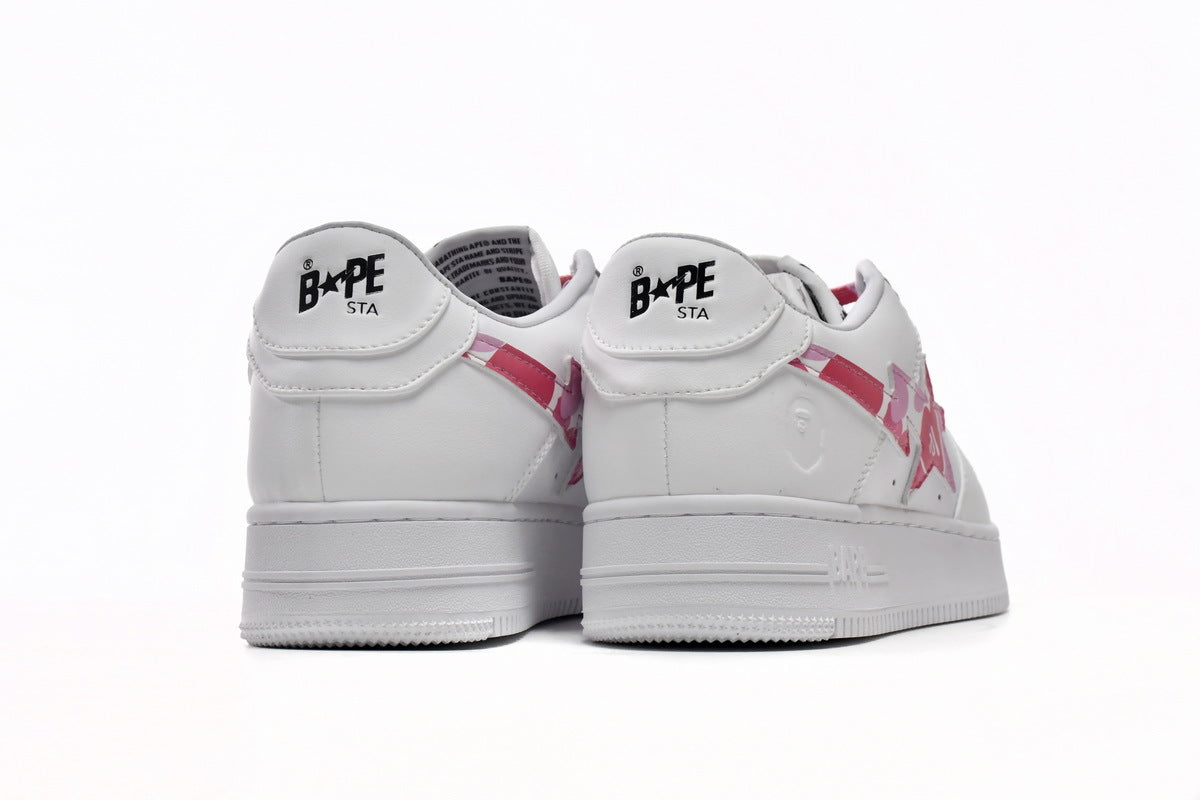 A BATHING APE BAPE STA Low White & Red Camouflage Men's Sneakers