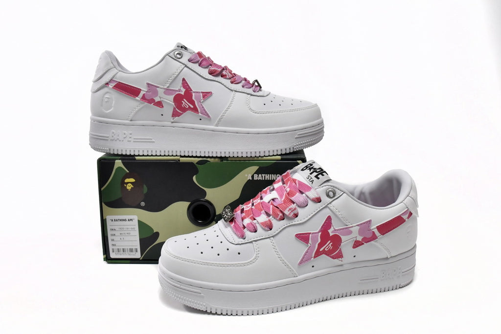 A BATHING APE BAPE STA Low White & Red Camouflage Men's Sneakers