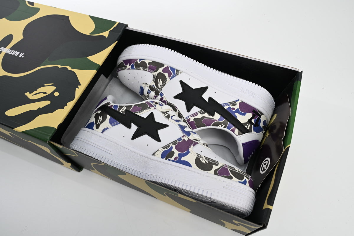 A BATHING APE BAPE STA Low White Purple Color Spray