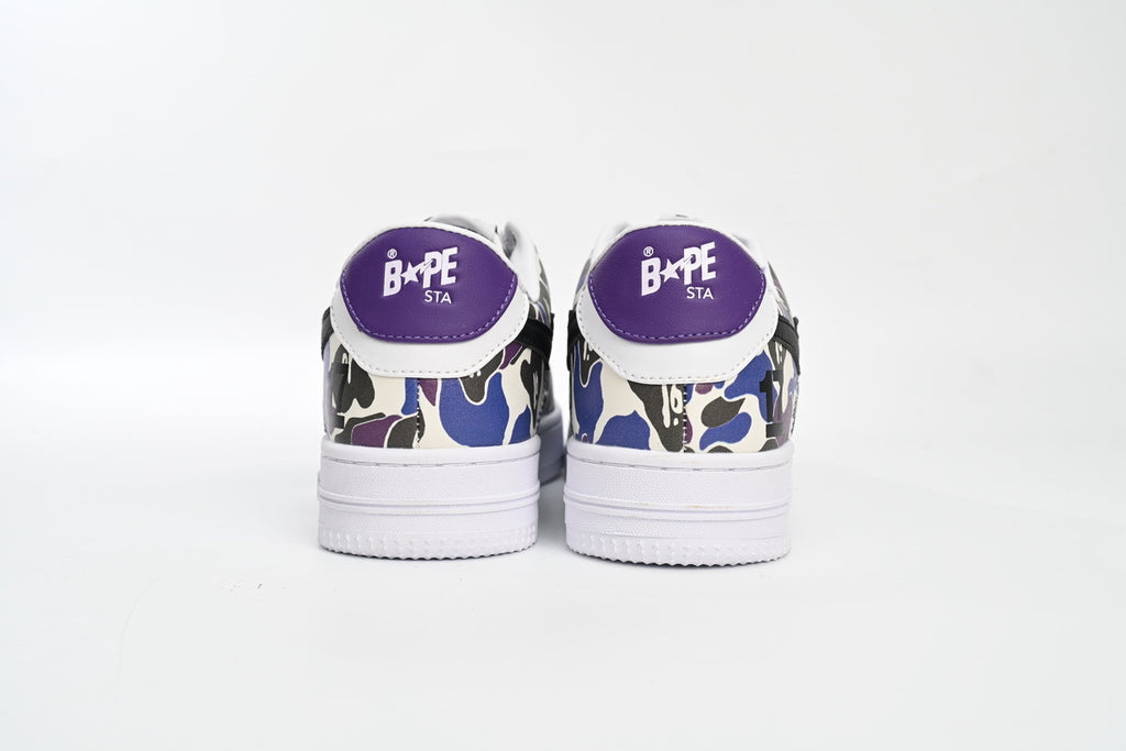 A BATHING APE BAPE STA Low White Purple Color Spray Sneakers
