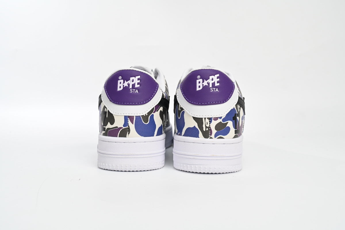 A BATHING APE BAPE STA Low White Purple Color Spray Sneakers