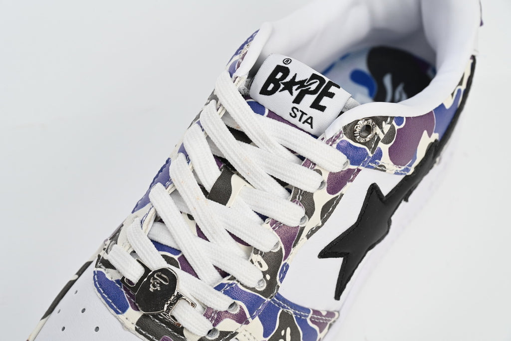 A BATHING APE BAPE STA Low White Purple Color Spray Sneakers