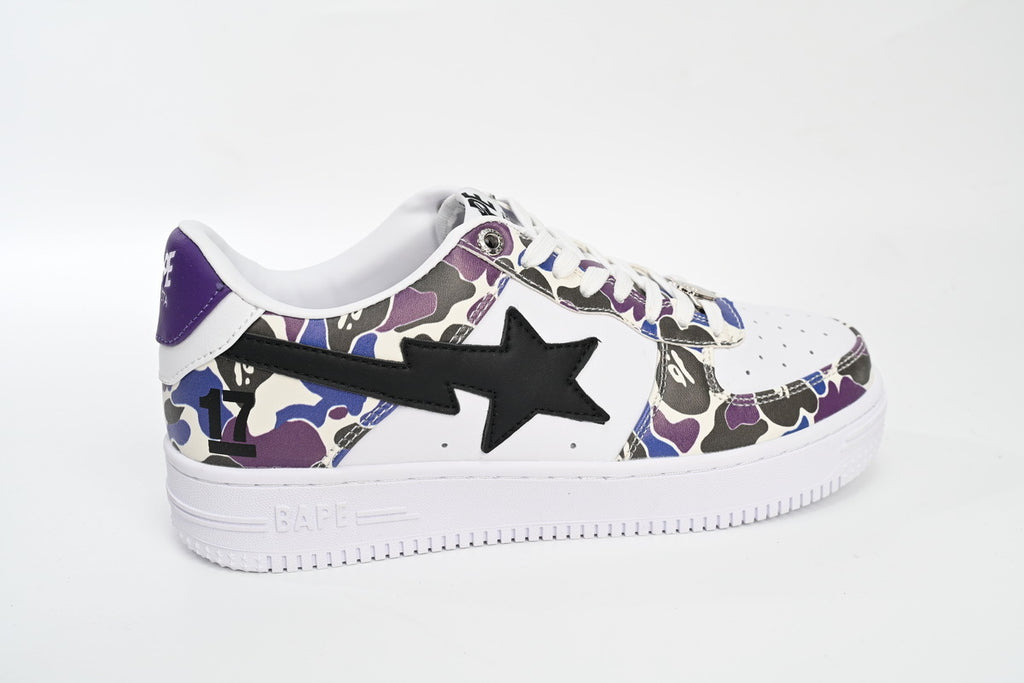 A BATHING APE BAPE STA Low White Purple Color Spray Sneakers