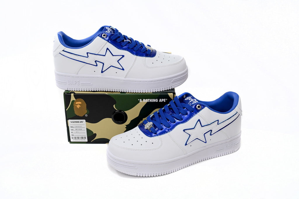 A BATHING APE BAPE STA Low White and Blue Border Sneakers