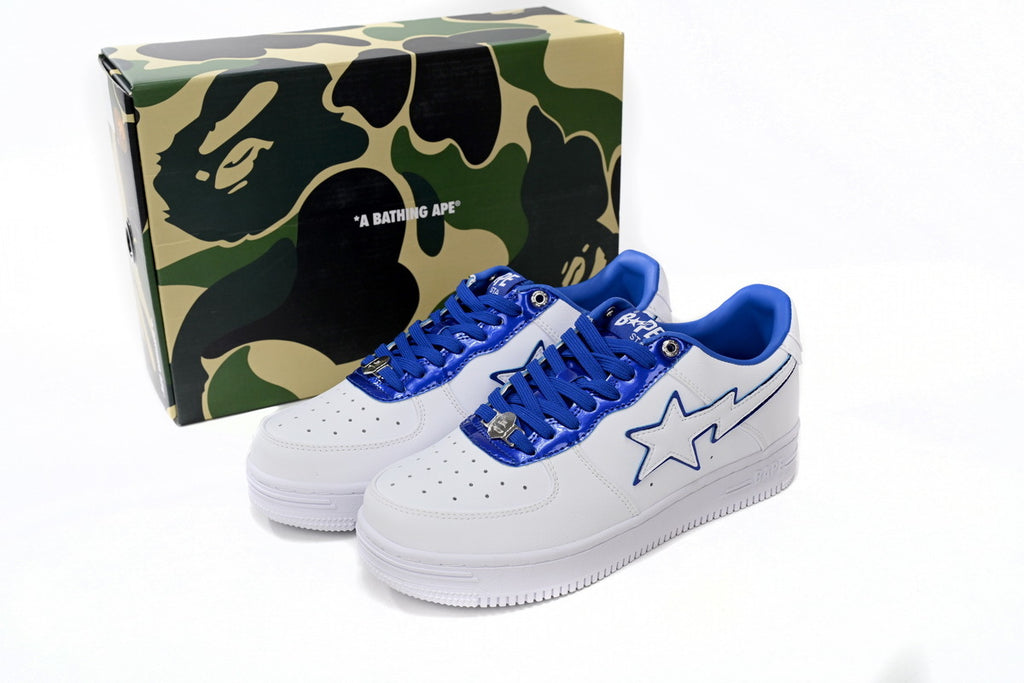 A BATHING APE BAPE STA Low White and Blue Border