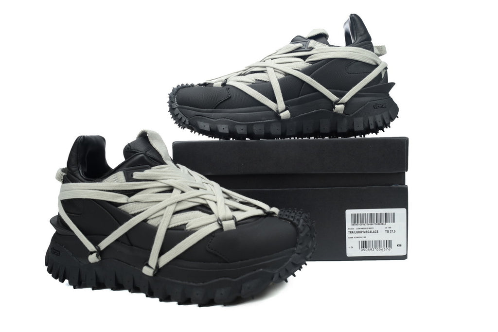 Moncler x Rick Owens Trailgrip Megalace Black Leather Sneakers