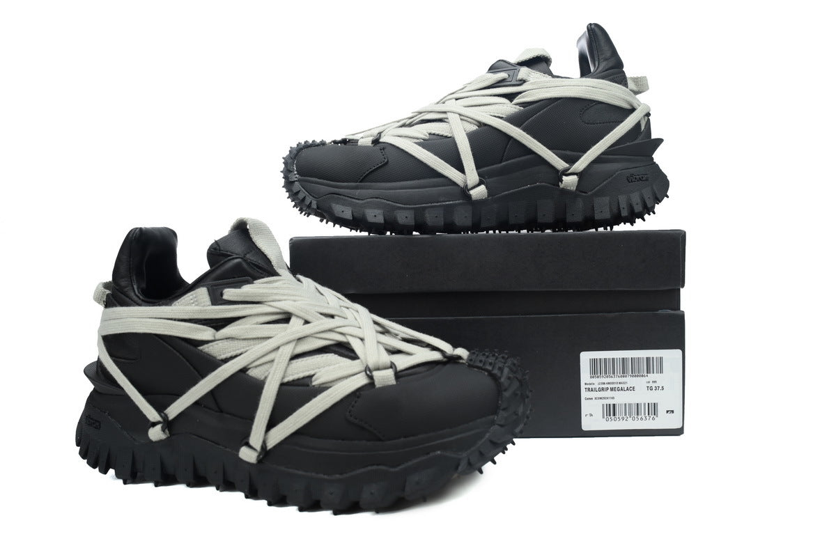 Moncler x Rick Owens Trailgrip Megalace Black Leather Sneakers