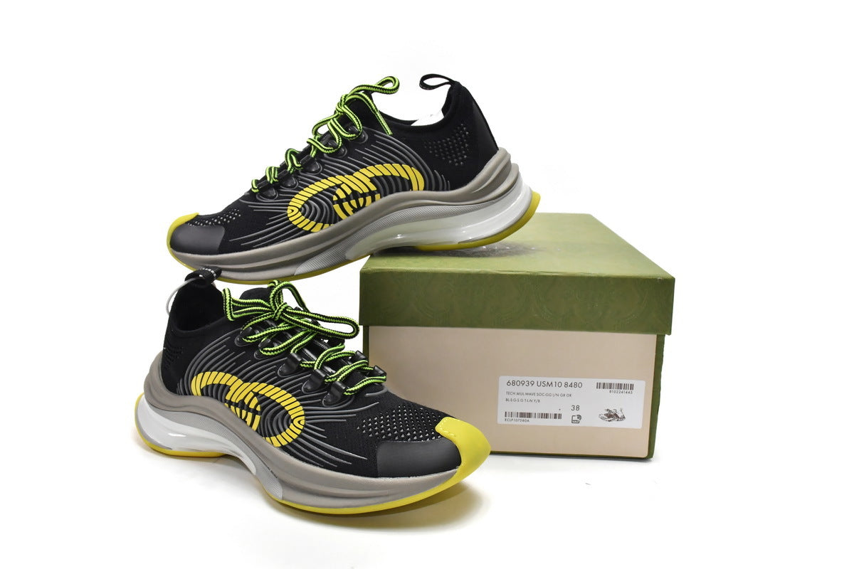 Gucci Run Black Yellow Knit Sneakers