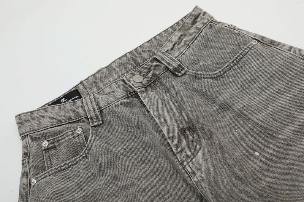 New high street retro inkjet denim wide-leg pants