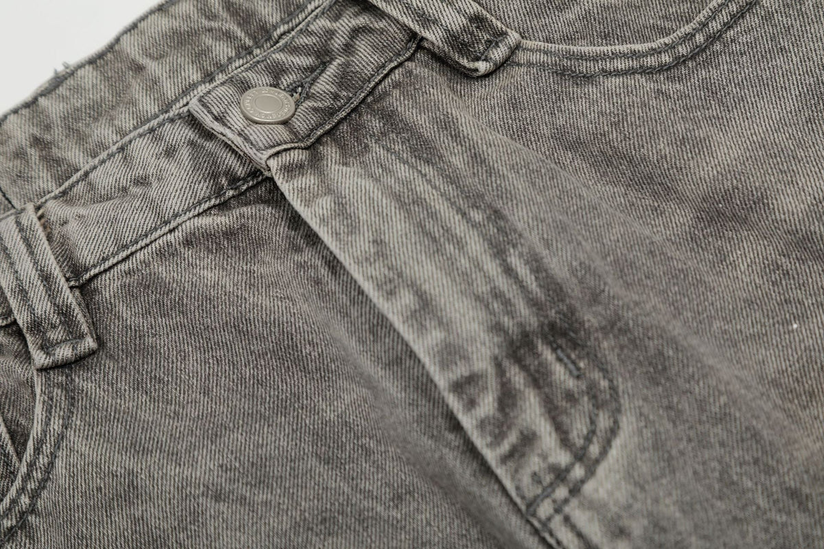 New high street retro inkjet denim wide-leg pants