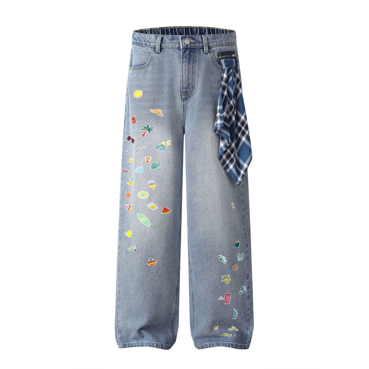 Fashion workwear jeans high street embroidery loose wide pants