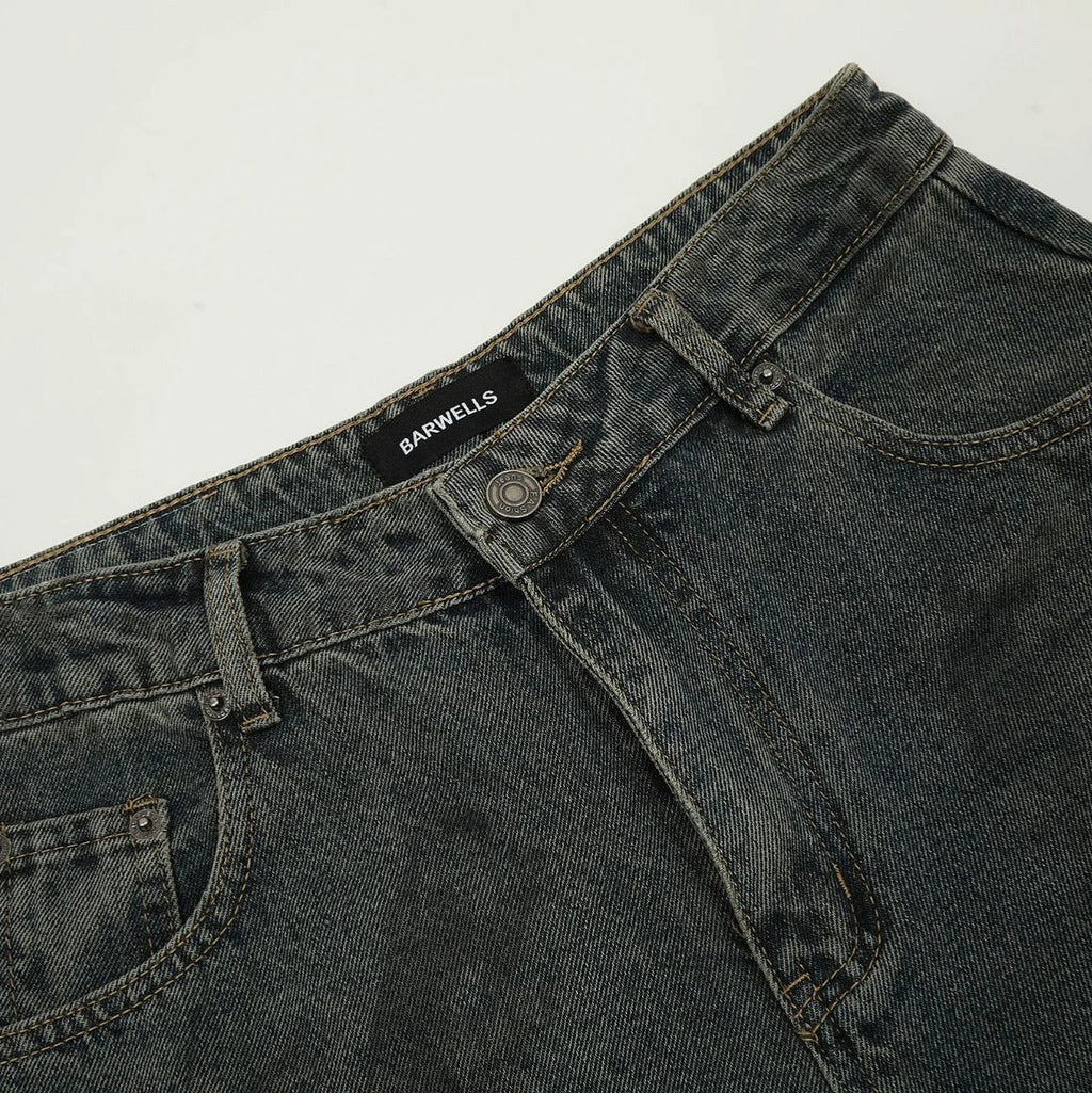 Fashion workwear jeans high street embroidery loose wide pants