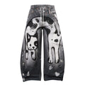 Fashion workwear jeans high street embroidery loose wide pants