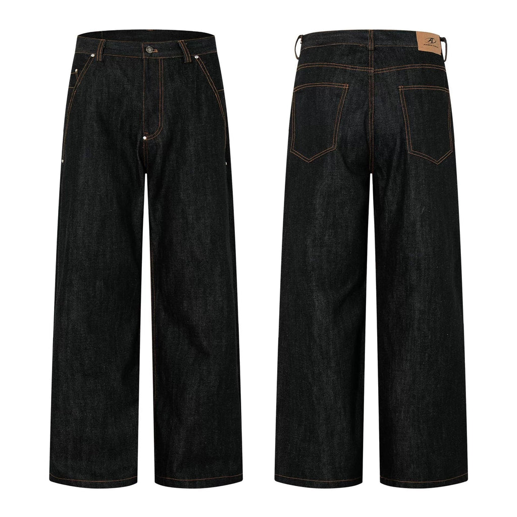 Fashion workwear jeans high street embroidery loose wide pants