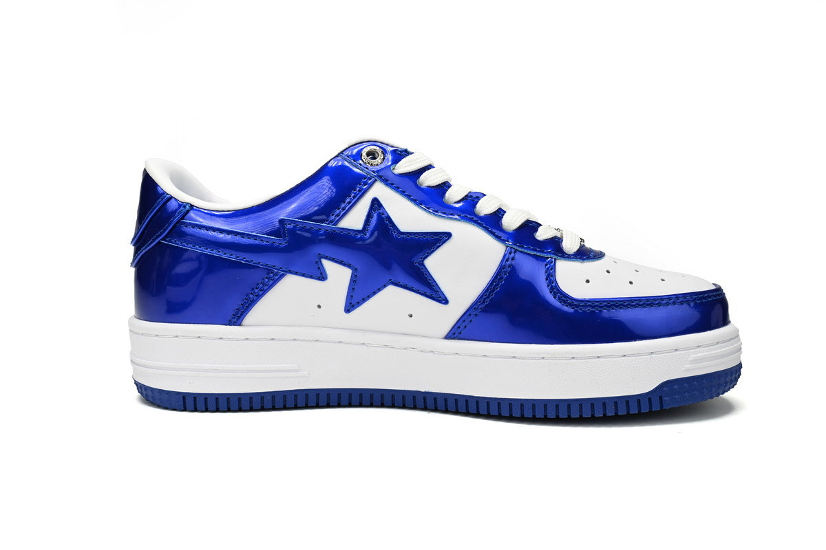A BATHING APE BAPE STA Low Blue and White Mirror Finish Sneakers