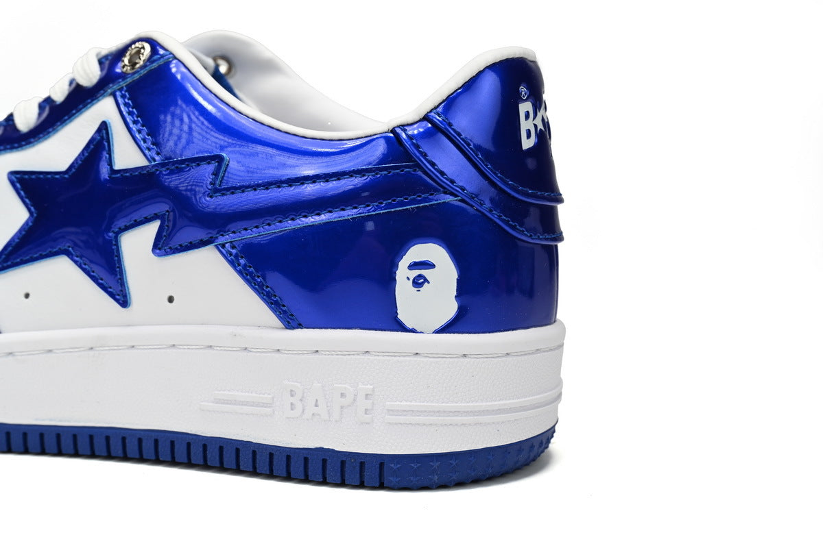 A BATHING APE BAPE STA Low Blue and White Mirror Finish Sneakers