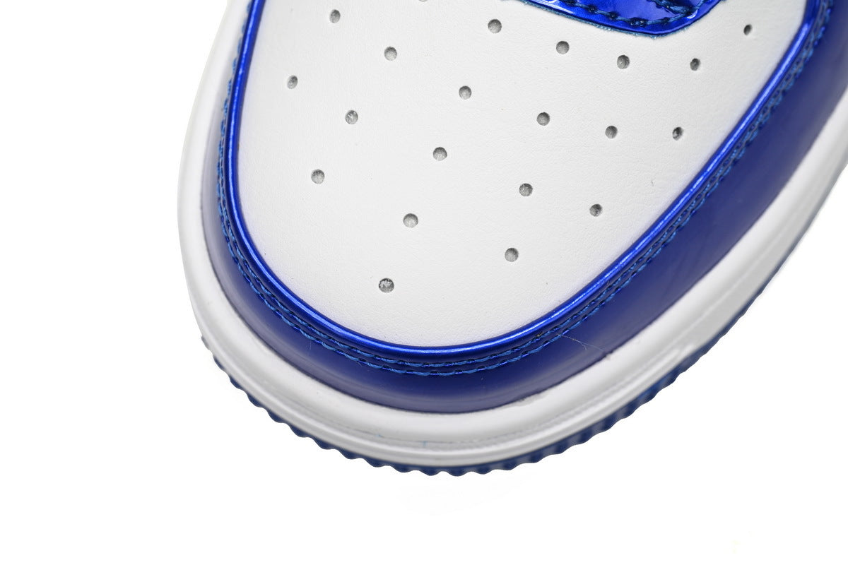 A BATHING APE BAPE STA Low Blue and White Mirror Finish Sneakers