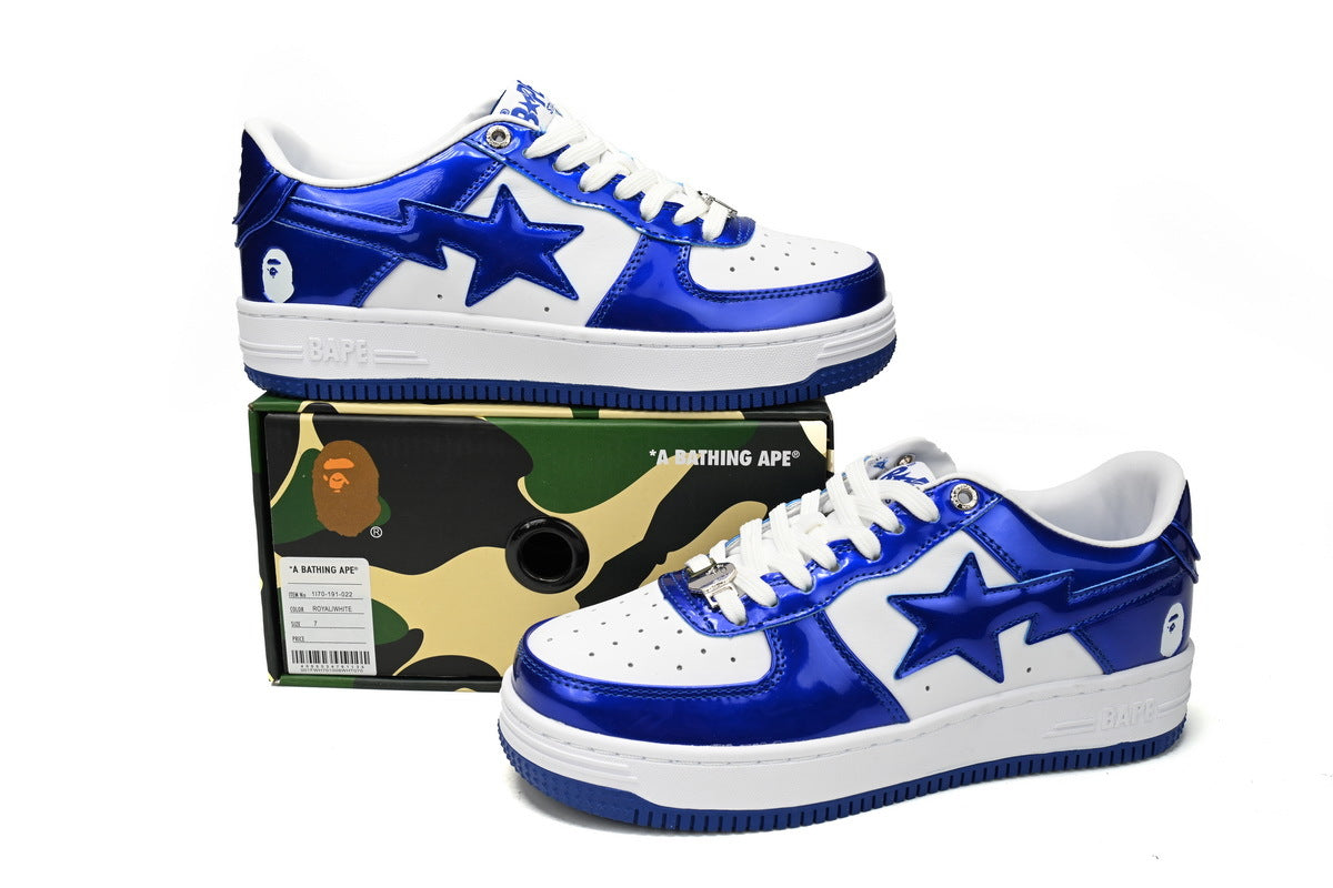 A BATHING APE BAPE STA Low Blue and White Mirror Finish Sneakers