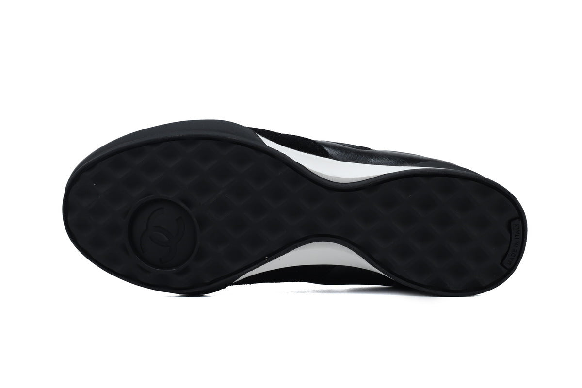 Chanel Black Quilted Suede Low-Top Sneakers