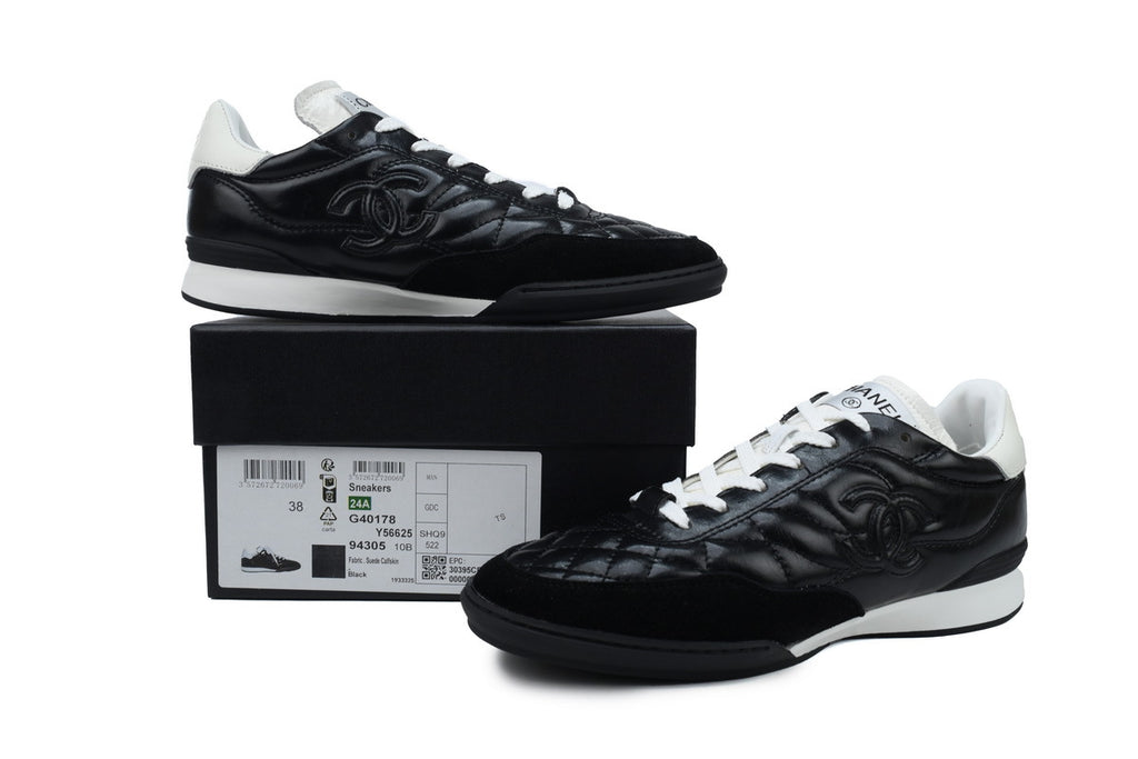 Chanel Black Quilted Suede Low-Top Sneakers