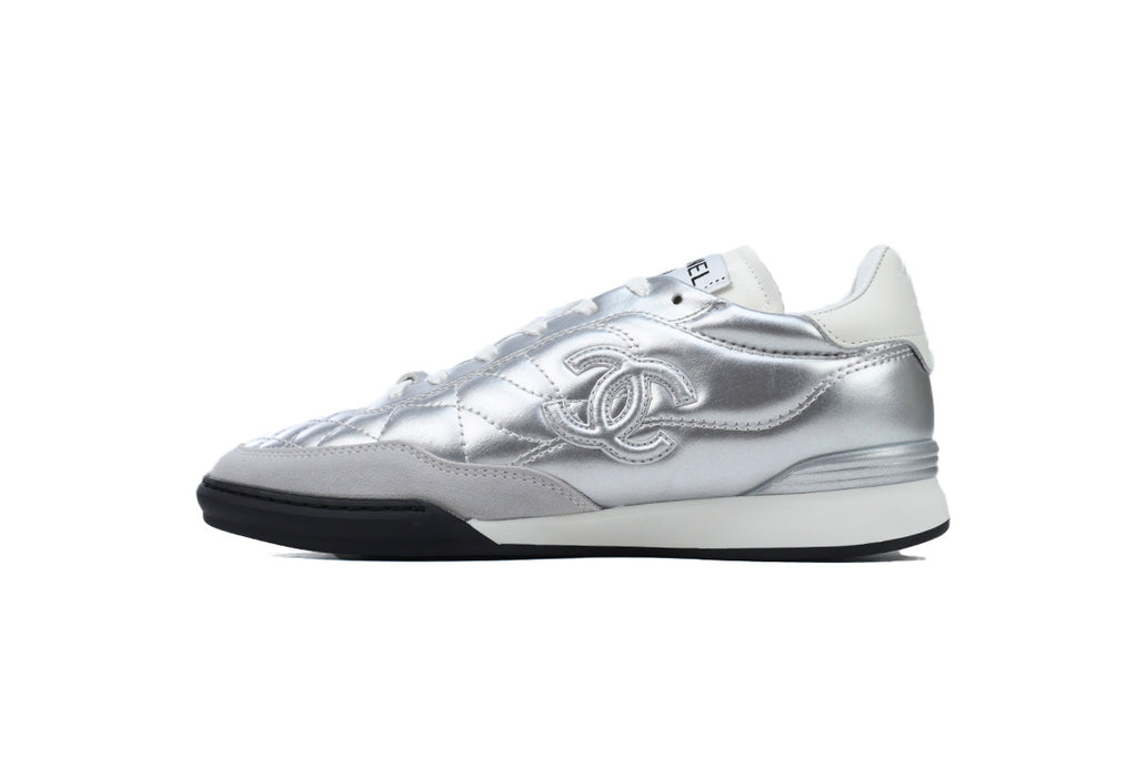 Chanel Silver Quilted Leather Sneakers
